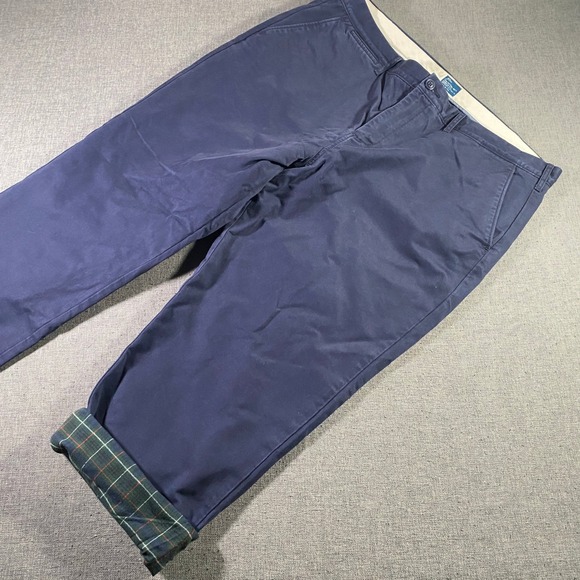 J.Crew Mens Blue Leg Chino Pants Plaid Flannel Lined Size 38x32 (Fits 38x25) - Picture 1 of 8